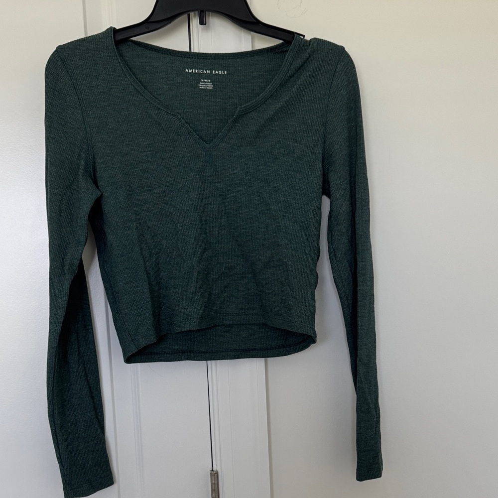 American Eagle Outfitters Deep Green V-Neck Blouse